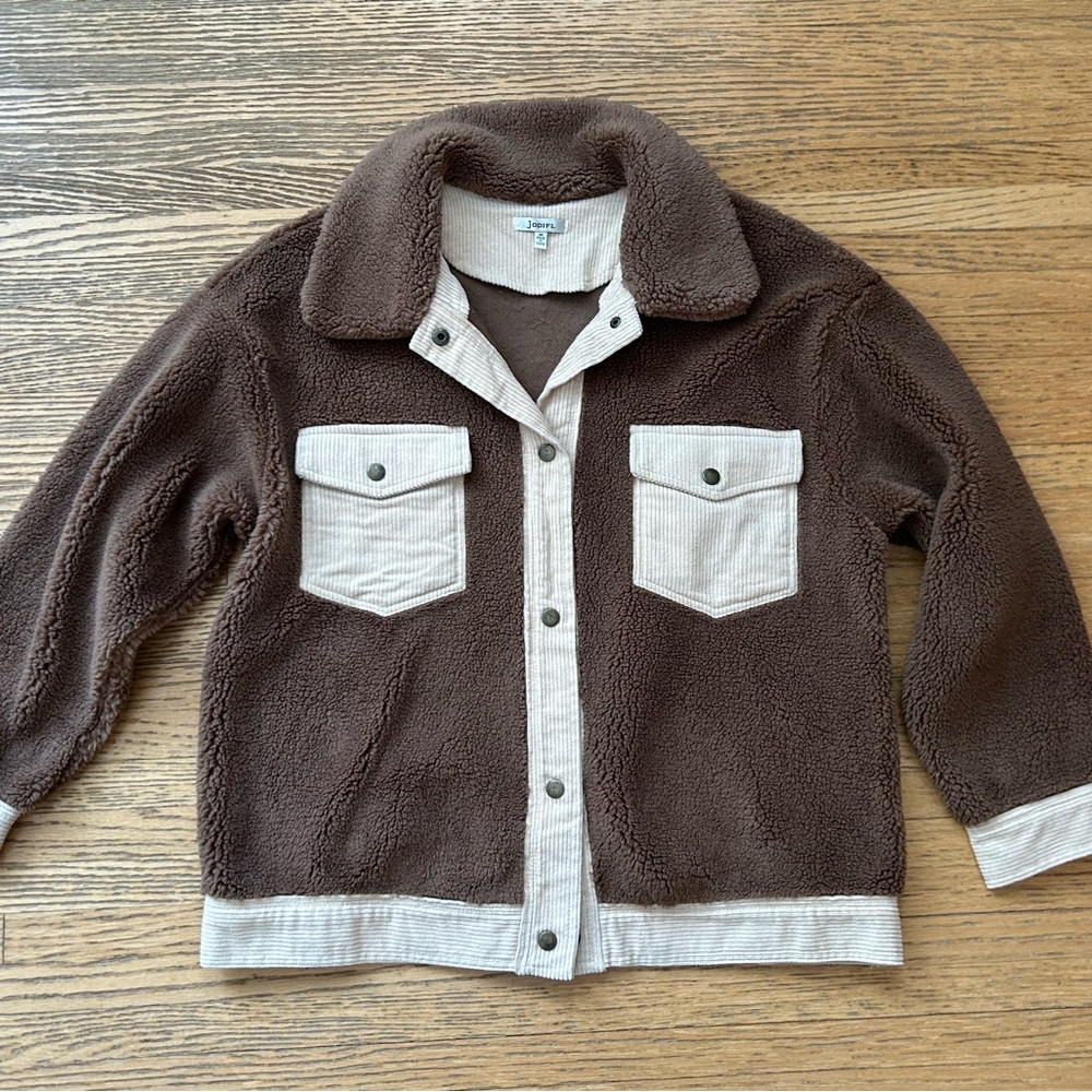JODIFL Brown Teddy Jacket with Cream Trim